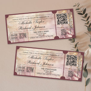 Rustikales Vintage-Kinobillett mit RSVP-QR-Code Einladung