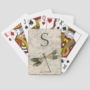 Rustikales Vintage-Libellen-Monogramm Spielkarten