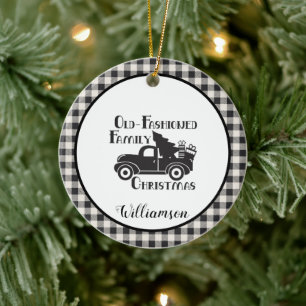 Rustikales Vintage-Lieferwagen mit Baumname im Lan Keramik Ornament