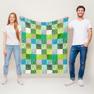 Rustikales Vintage-Patchwork-Blau-Grün-Quilt-Muste Fleecedecke
