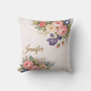 Rustikales Vintage-personalisiertes Blumenrosendes Kissen