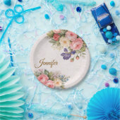 Rustikales Vintage-personalisiertes Blumenrosendes Pappteller (Party)