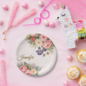 Rustikales Vintage-personalisiertes Blumenrosendes Pappteller (Party)