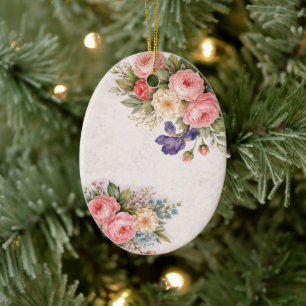 Rustikales Vintage-personalisiertes Florales Rosen Keramik Ornament