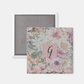 Rustikales Vintage-Rosa-Blumenmuster-Monogramm Magnet (Vorderseite/Rückseite)