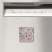 Rustikales Vintage-Rosa-Blumenmuster-Monogramm Magnet (In Situ (Geschirrspüler))