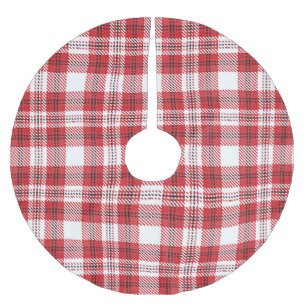 Rustikales Vintage-Rot-Weiß-Schwarz-Tartan-Karo Polyester Weihnachtsbaumdecke