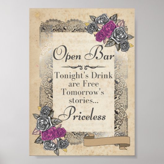 Rustikales Vintage Wedding Bar Sign Poster (Vorne)