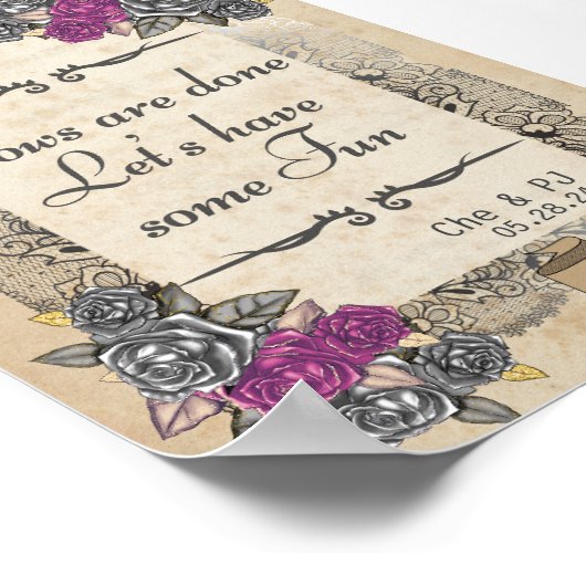 Rustikales Vintage Wedding Sign Poster (Ecke)