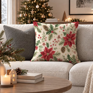 Rustikales Vintage-Weihnachts-Poinsettia-Wurfkisse Kissen