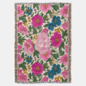 Rustikales Vintages Blau- und rosa Blumenmuster Decke (Vorderseite Vertikal)