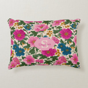Rustikales Vintages Blau- und rosa Blumenmuster Dekokissen