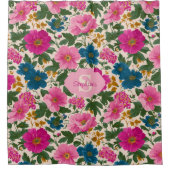 Rustikales Vintages Blau- und rosa Blumenmuster Duschvorhang (Vorderseite)