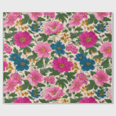 Rustikales Vintages Blau- und rosa Blumenmuster Geschenkpapier (Flach)