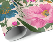 Rustikales Vintages Blau- und rosa Blumenmuster Geschenkpapier (Rolleneckpunkt)