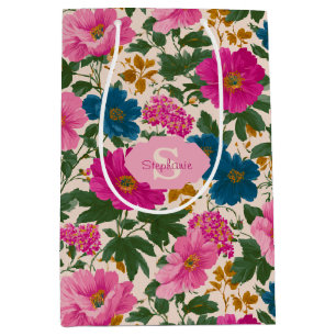 Rustikales Vintages Blau- und rosa Blumenmuster Mittlere Geschenktüte
