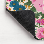 Rustikales Vintages Blau- und rosa Blumenmuster Mousepad (Ecke)