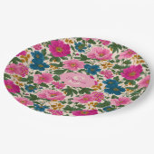 Rustikales Vintages Blau- und rosa Blumenmuster Pappteller (Schrägansicht)