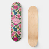 Rustikales Vintages Blau- und rosa Blumenmuster Skateboard (Vorderseite)