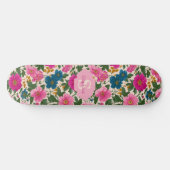 Rustikales Vintages Blau- und rosa Blumenmuster Skateboard (Horizontal)