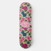 Rustikales Vintages Blau- und rosa Blumenmuster Skateboard (Vorderseite)