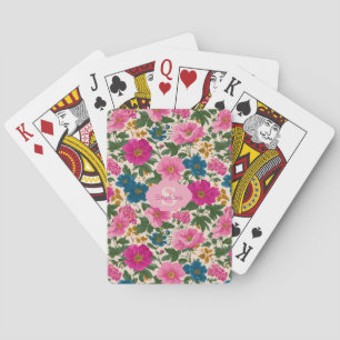 Rustikales Vintages Blau- und rosa Blumenmuster Spielkarten
