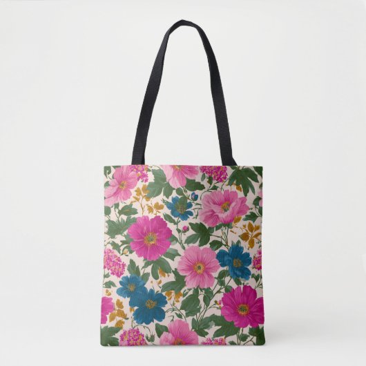 Rustikales Vintages Blau- und rosa Blumenmuster Tasche (Vorderseite)