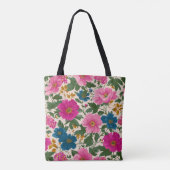 Rustikales Vintages Blau- und rosa Blumenmuster Tasche (Rückseite)