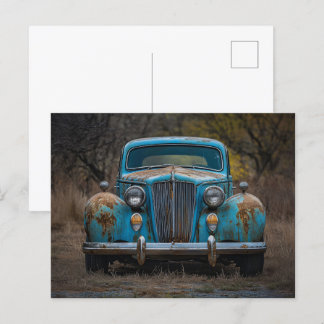 Rustikales Vintages blaues Auto Postkarte