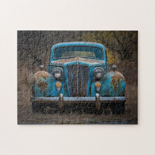 Rustikales Vintages blaues Auto Puzzle (Horizontal)