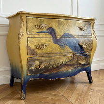 Rustikales Vintages Blue Heron Gold Floral Decoupa