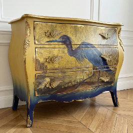 Rustikales Vintages Blue Heron Gold Floral Decoupa Seidenpapier