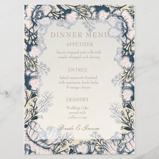 Rustikales Vintages Blume Blumenmenü Menükarte (Vorderseite)