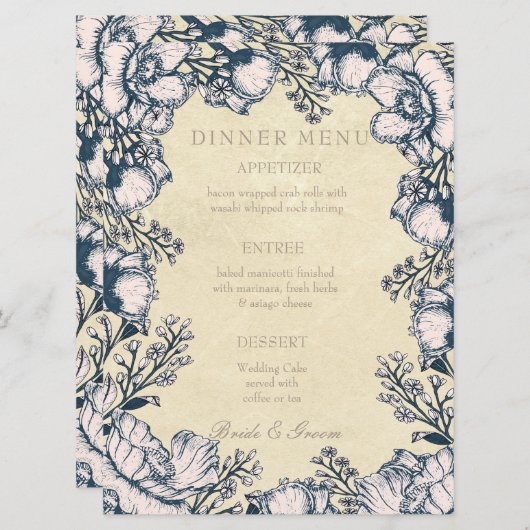 Rustikales Vintages Blume Blumenmenü Menükarte (Vorne/Hinten)
