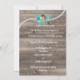 Rustikales Vintages Blumenmuseum Aqua Rote Hochzei Einladung