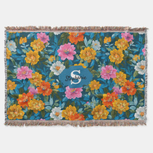 Rustikales Vintages Blumenmuster in Blau (2) Decke