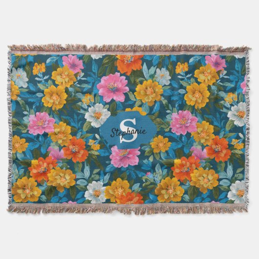 Rustikales Vintages Blumenmuster in Blau (2) Decke (Vorderseite)