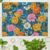 Rustikales Vintages Blumenmuster in Blau (2) Geschirrtuch (Gefaltet)