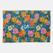 Rustikales Vintages Blumenmuster in Blau (2) Geschirrtuch (Horizontal)