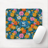 Rustikales Vintages Blumenmuster in Blau (2) Mousepad (Mit Mouse)