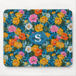 Rustikales Vintages Blumenmuster in Blau (2) Mousepad