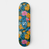 Rustikales Vintages Blumenmuster in Blau (2) Skateboard (Vorderseite)