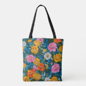 Rustikales Vintages Blumenmuster in Blau (2) Tasche (Rückseite)