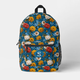 Rustikales Vintages Blumenmuster in blau Bedruckter Rucksack