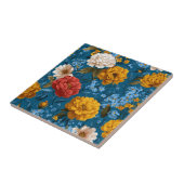 Rustikales Vintages Blumenmuster in blau Fliese (Seite)