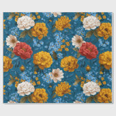 Rustikales Vintages Blumenmuster in blau Geschenkpapier (Flach)