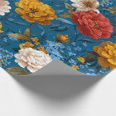 Rustikales Vintages Blumenmuster in blau Geschenkpapier (Ecke)