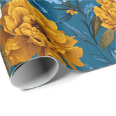 Rustikales Vintages Blumenmuster in blau Geschenkpapier (Rolleneckpunkt)