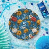 Rustikales Vintages Blumenmuster in blau Pappteller (Party)