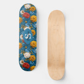 Rustikales Vintages Blumenmuster in blau Skateboard (Vorderseite)